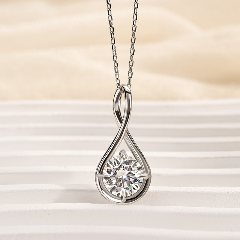 Louily Special Moissanite Twist Round Cut Pendant Necklace In Sterling Silver - louilyjewelry