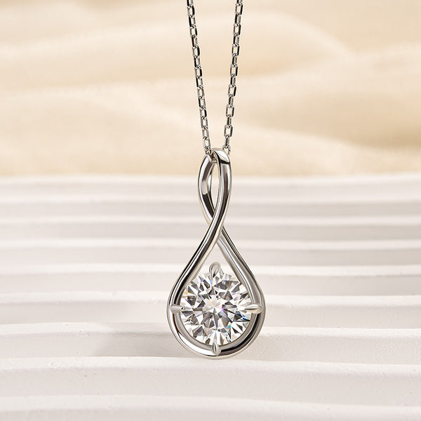 Louily Special Twist Round Cut Moissanite Pendant Necklace In Sterling Silver