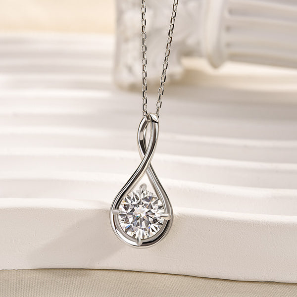 Louily Special Twist Round Cut Moissanite Pendant Necklace In Sterling Silver