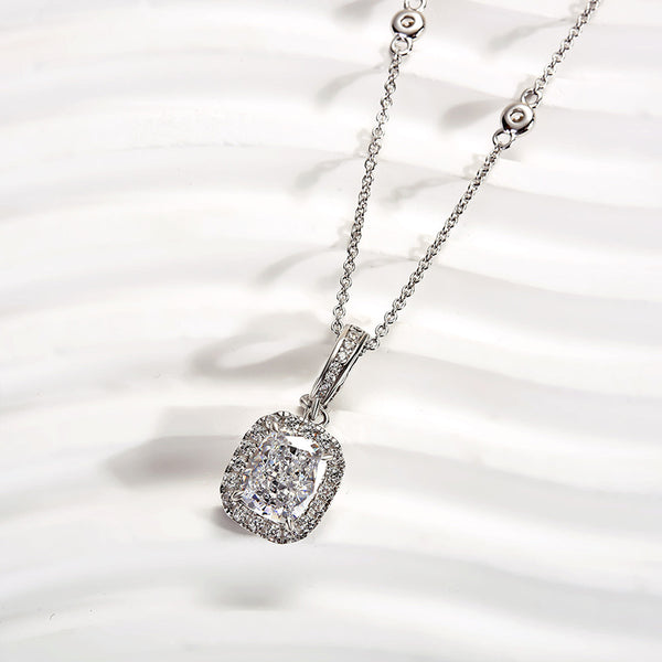 Louily Ice Cushion Cut White Stone with Necklace In Sterling Silver