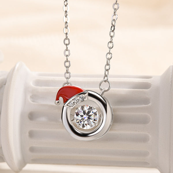 Louily Unique Christmas Hat Round Cut Moissanite Pendant Necklace