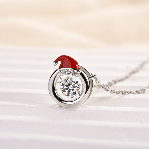 Louily Unique Christmas Hat Round Cut Moissanite Pendant Necklace