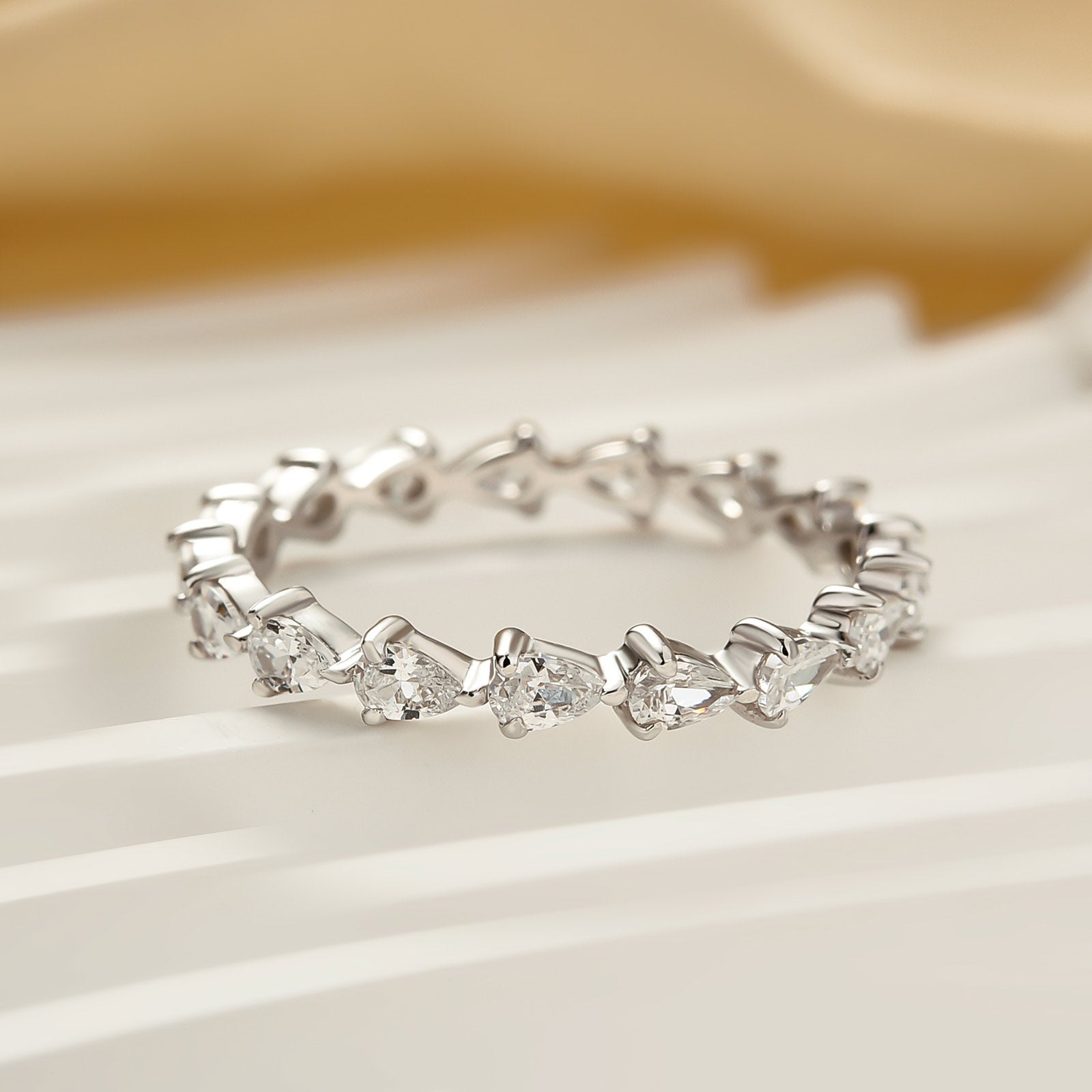 Louily Full Eternity Pear Cut White Gold Wedding Band Anniversary Rings For Women - louilyjewelry