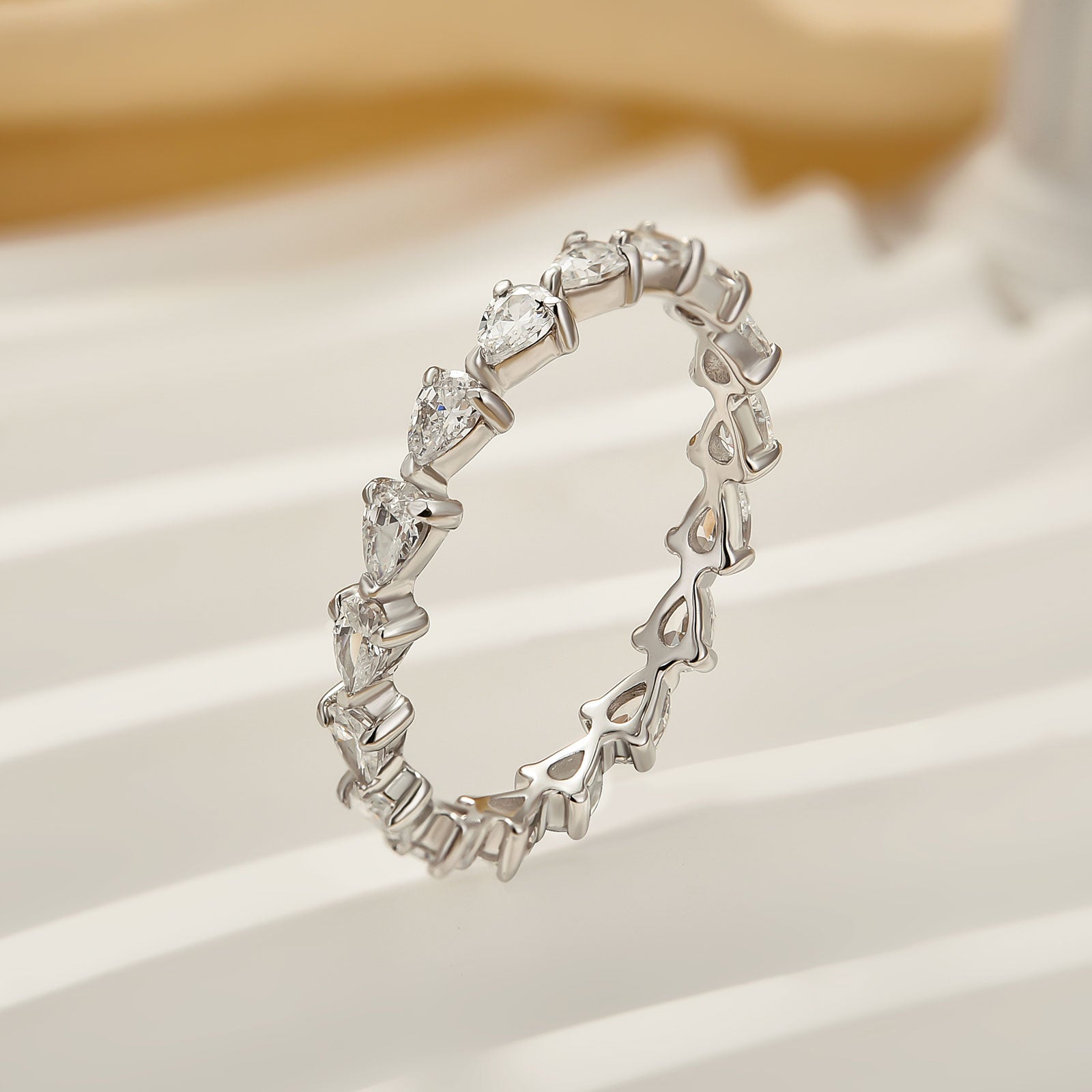 Louily Full Eternity Pear Cut White Gold Wedding Band Anniversary Rings For Women - louilyjewelry