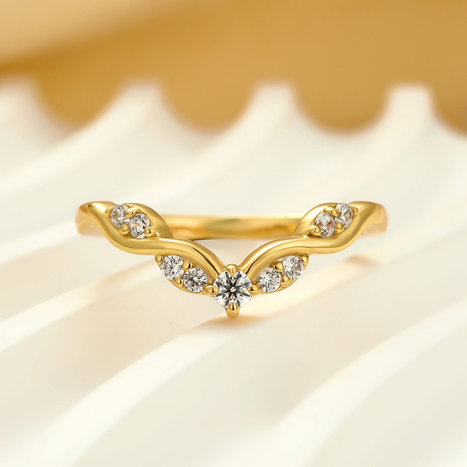 Elegant Round Cut Yellow Gold Half Eternity Wedding Band