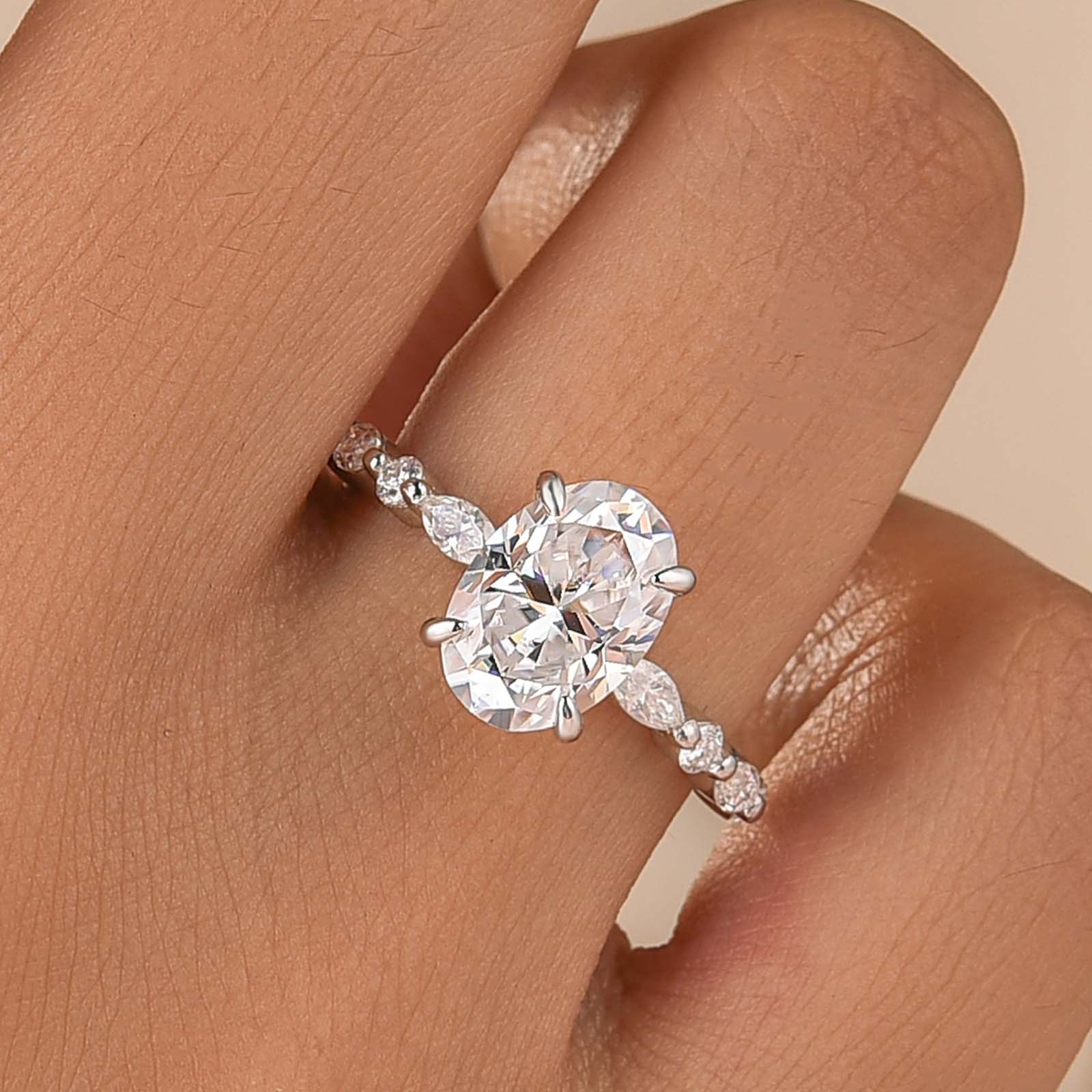 Moissanite 2.5CT Oval Cut Side Stone Milestone Engagement Ring For Women