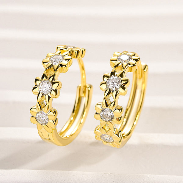 Louily Moissanite  Cute Daisy Flower Earrings