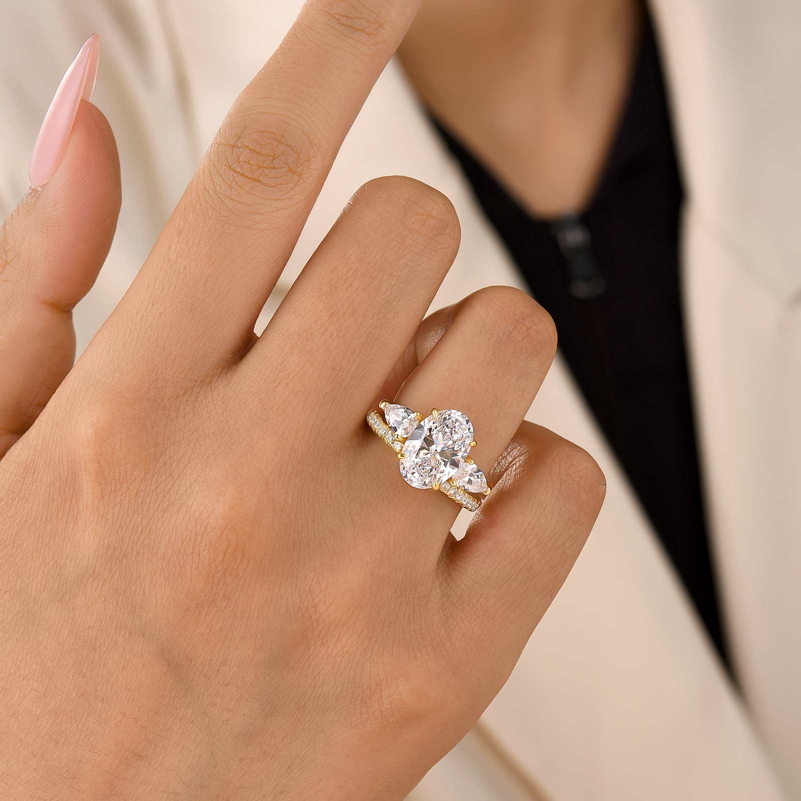 S925 Unique 4.0Ct Oval Cut Insert Wedding Ring Set For Women In Sterling Silver