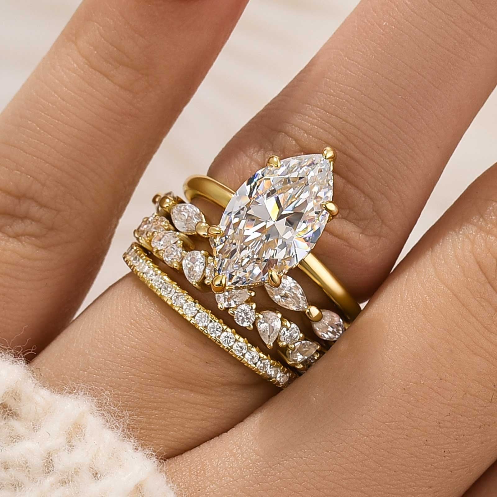 4PC 4.0Ct Marquise Cut Wedding Ring Travel Rings In Sterling Silver