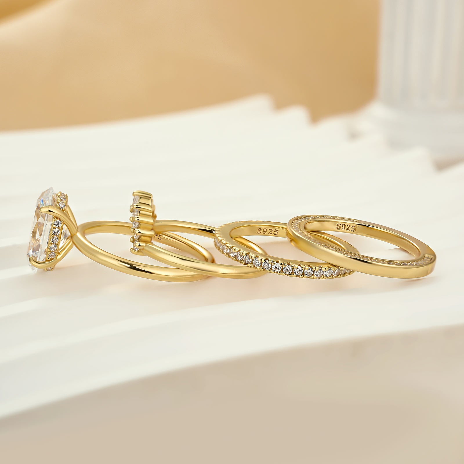 4PC Vintage 4.0Ct Oval Cut Wedding Ring Set Travel Rings