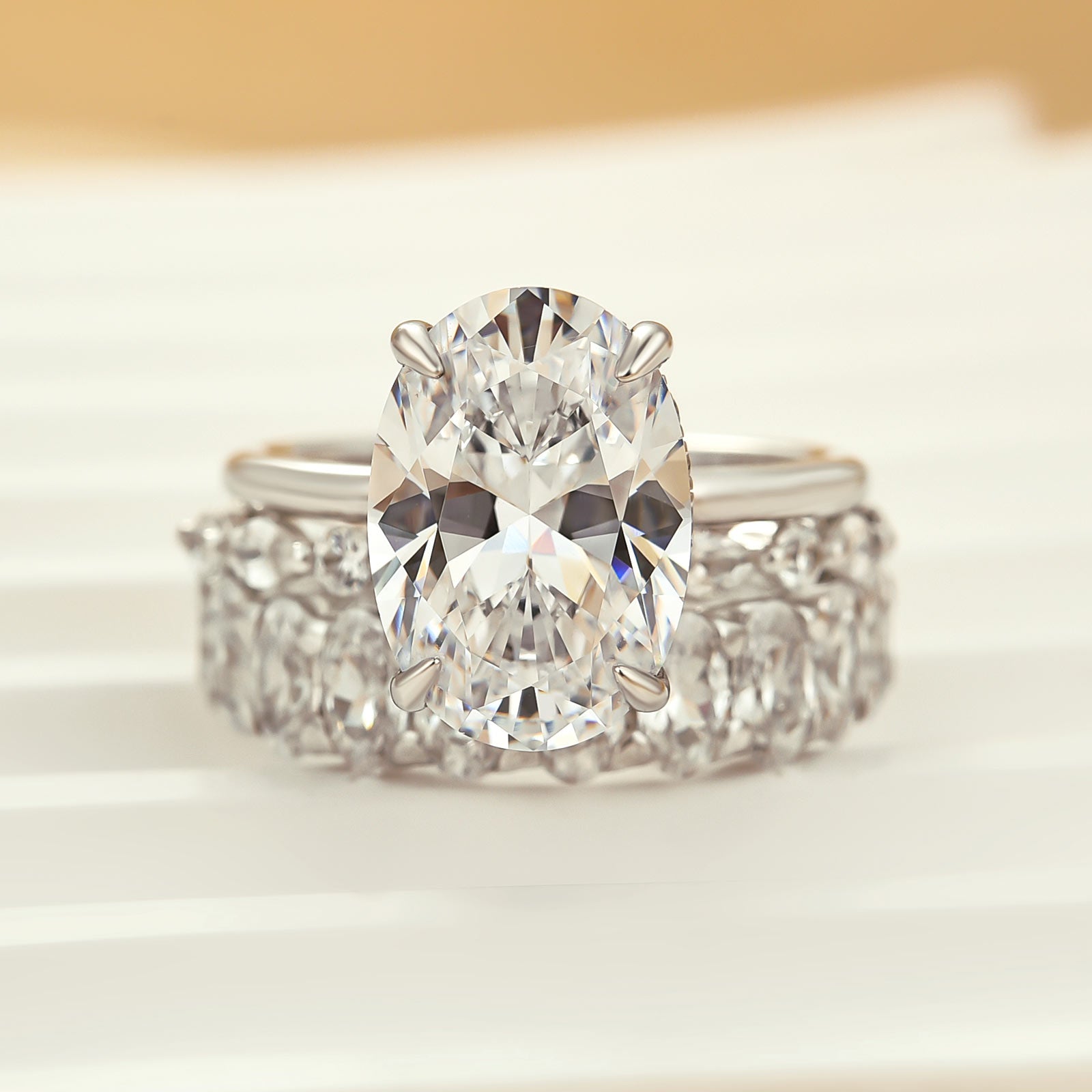 Elegant 5.5Ct Oval Cut Solitaire Wedding Ring Set with Round & Marquise Accent Bands