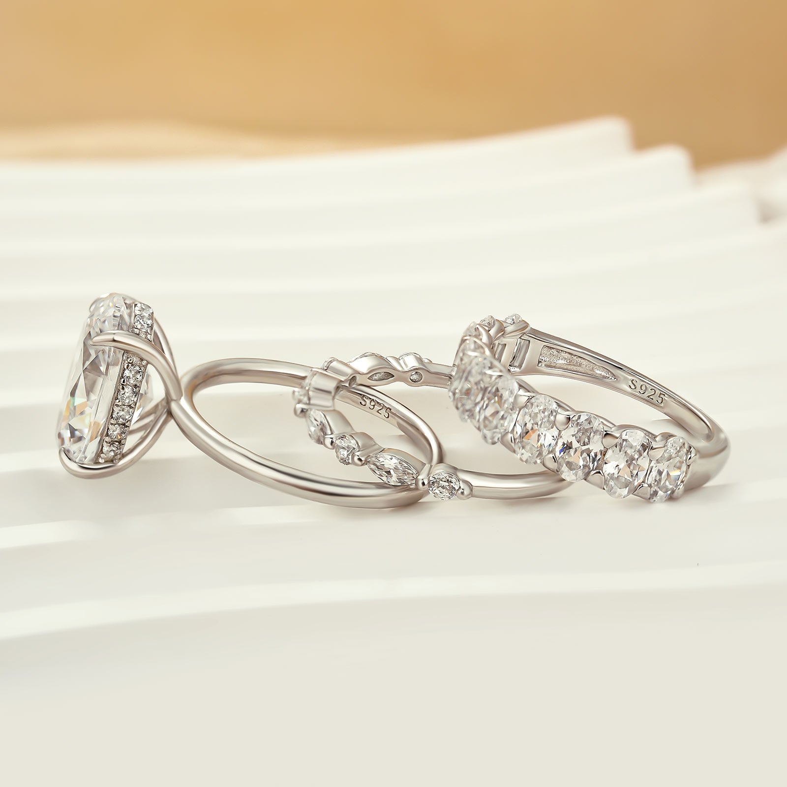 Elegant 5.5Ct Oval Cut Solitaire Wedding Ring Set with Round & Marquise Accent Bands