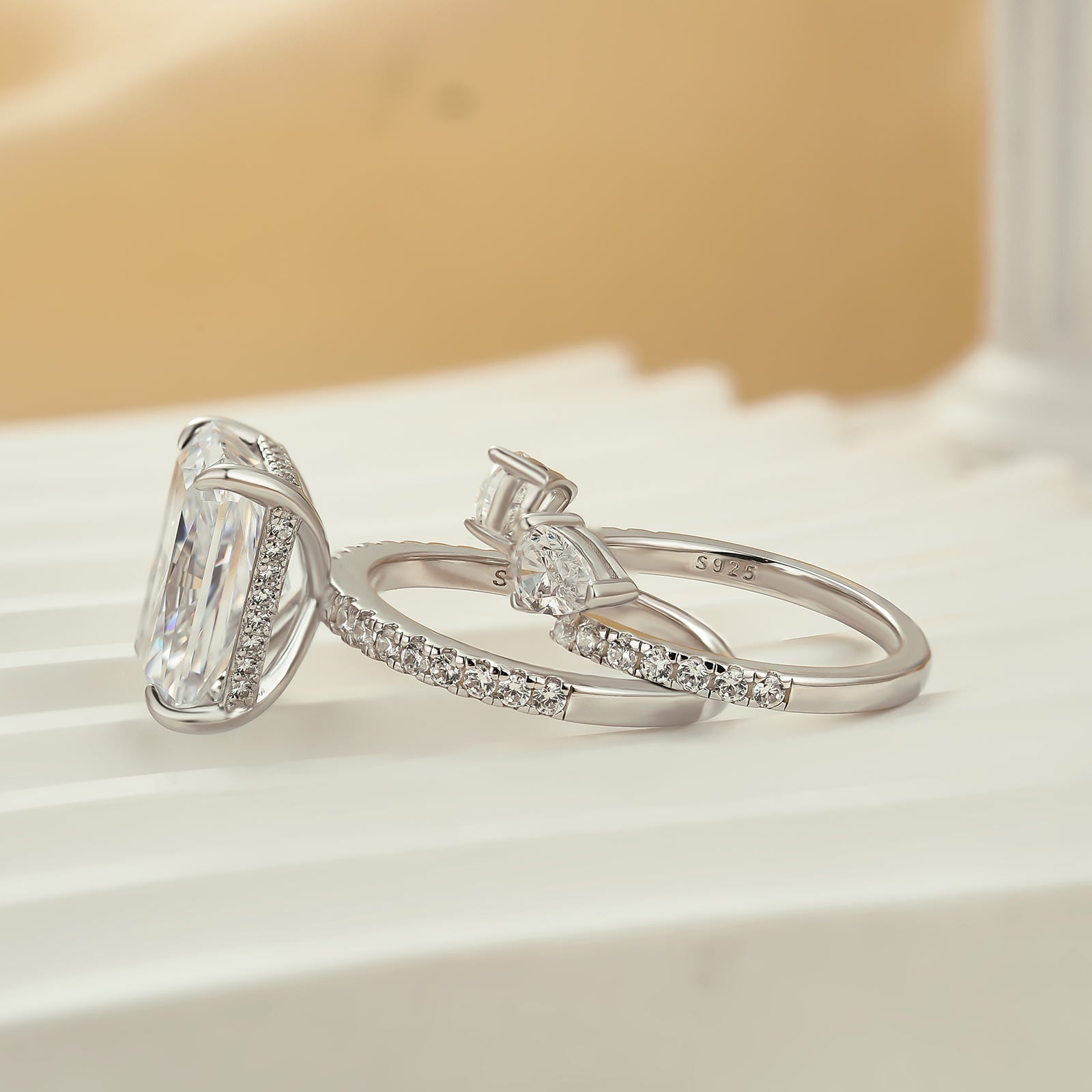 Unique 7.0Ct Radiant Cut Insert Wedding Ring Set For Women In Sterling Silver