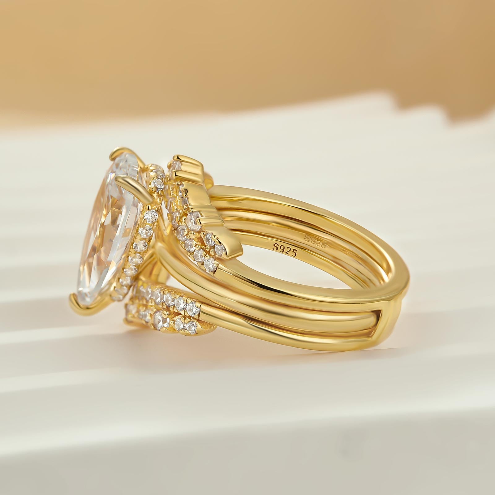 4.0Ct Solitaire Pear Cut Wedding Ring For Her With Enhancer Wedding Band