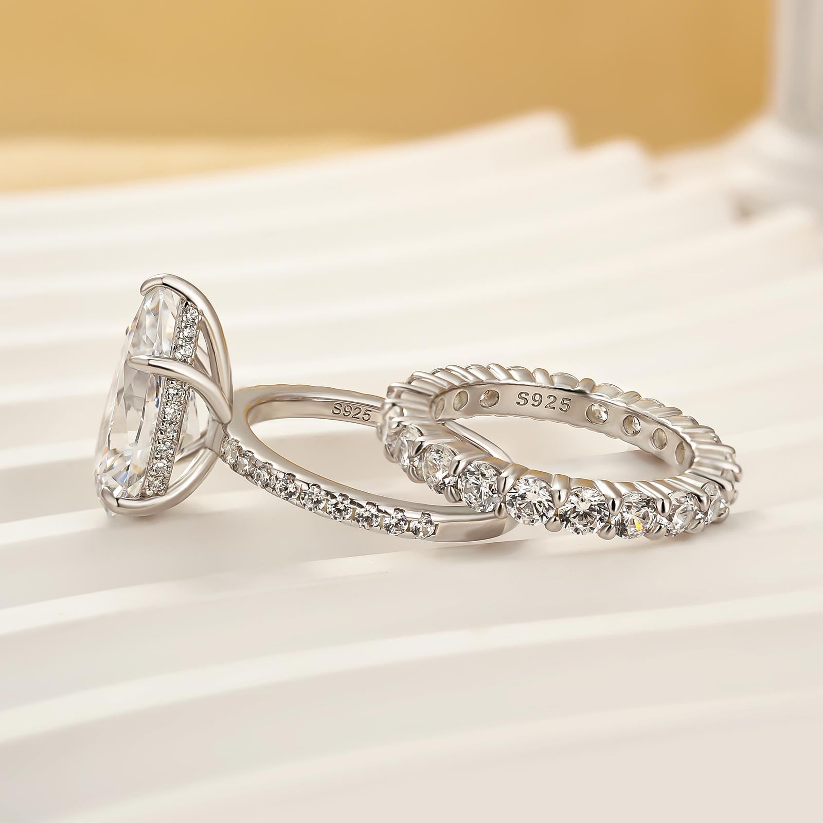 4.5Ct Pear Cut Wedding Ring Set With Round Cut Eternity Wedding Band