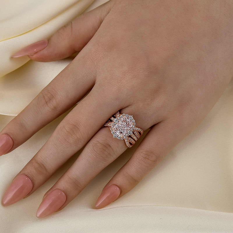 Louily Vintage Halo Radiant Cut Insert Wedding Ring Set For Women In Sterling Silver - louilyjewelry