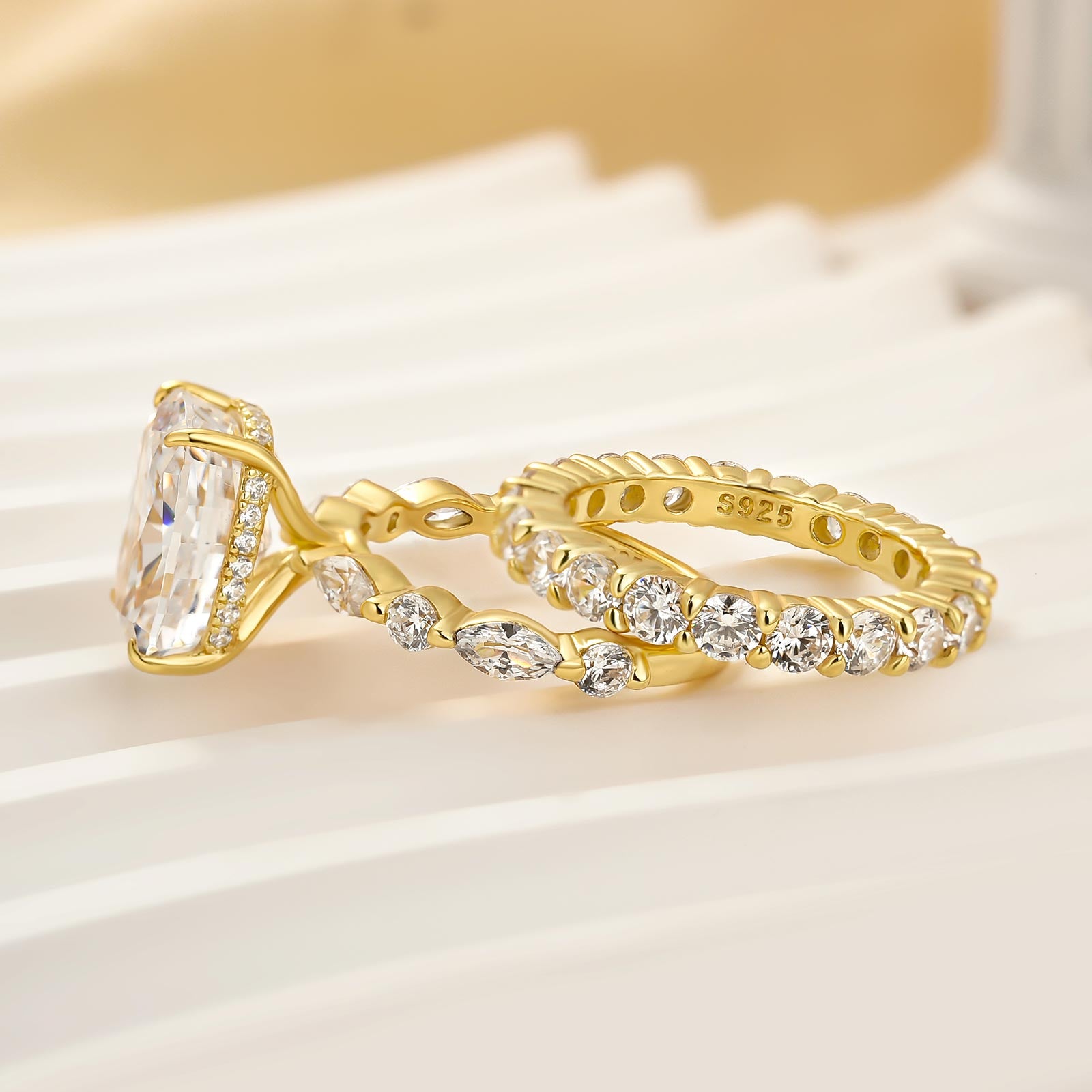 5.0Ct Cushion Cut Engagement Ring With Classic Wedding Band