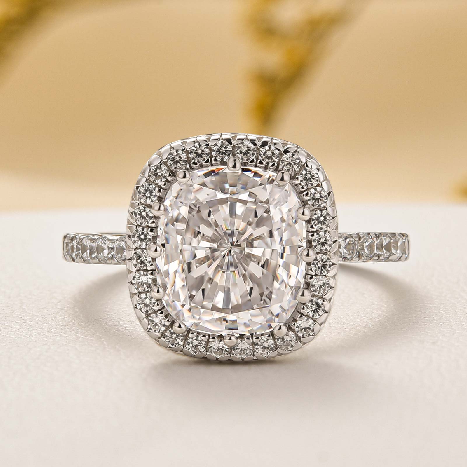 Louily Elegant Halo Cushion Cut Engagement Ring In Sterling Silver - louilyjewelry