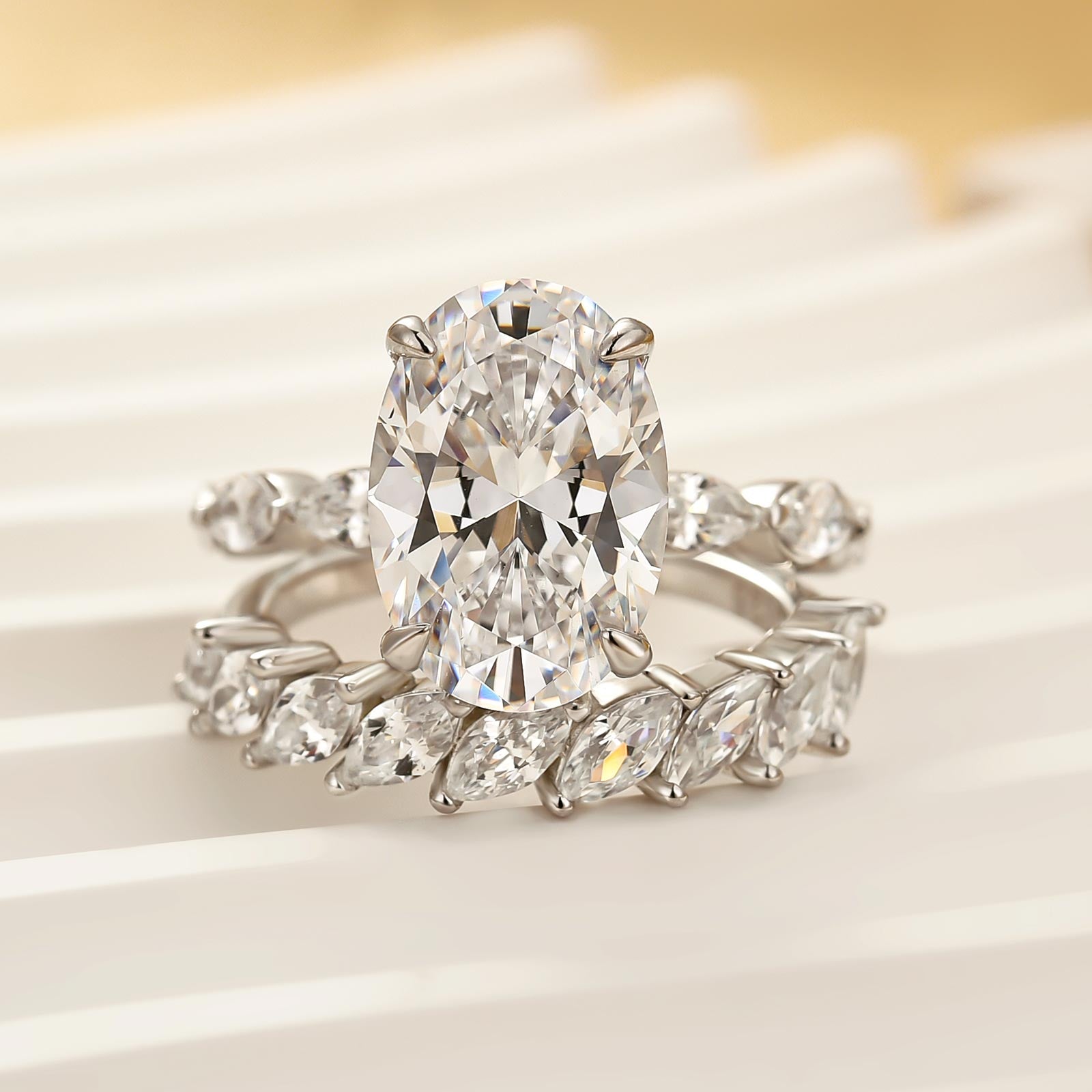 Classic 4.5Ct Oval Cut Wedding Ring Set With Marquise Cut Wedding Band