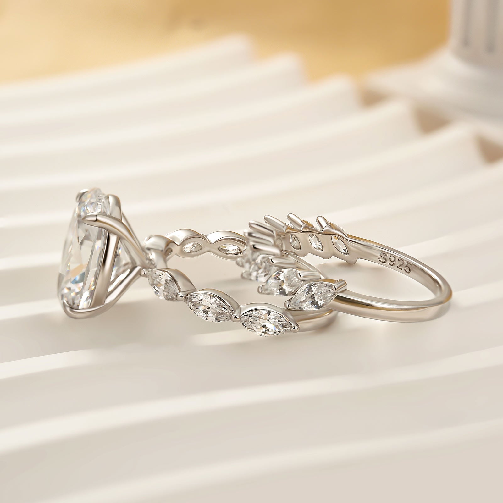 Classic 4.5Ct Oval Cut Wedding Ring Set With Marquise Cut Wedding Band