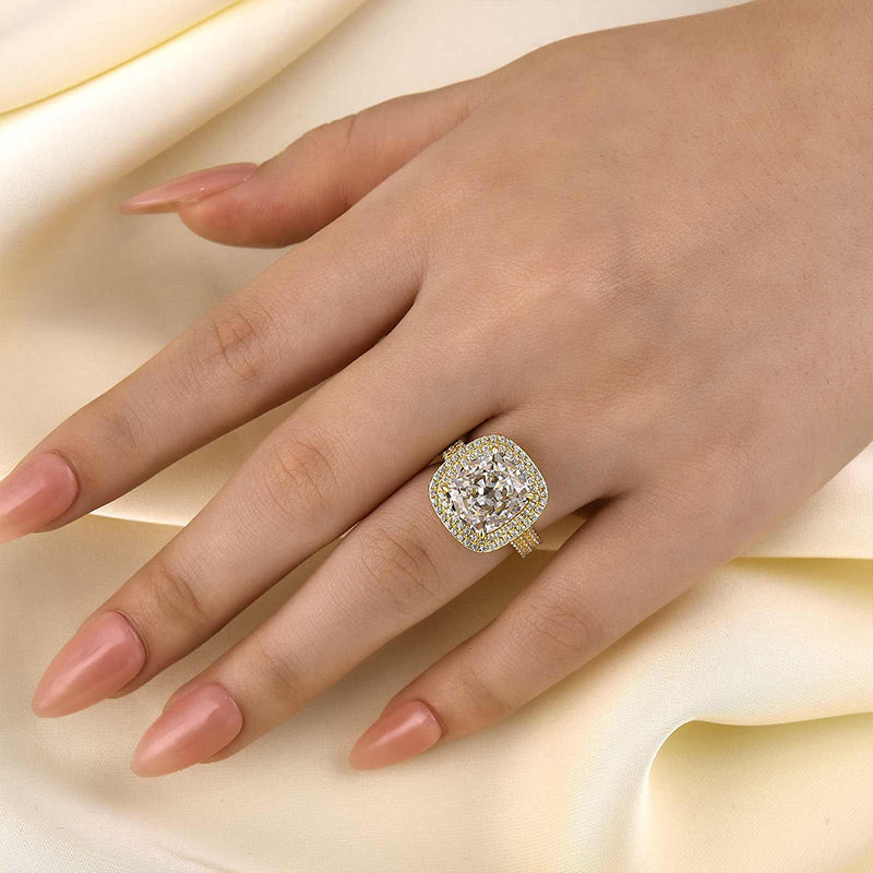 Louily Luxury Double Halo Three Shank Cushion Cut Engagement Ring - louilyjewelry