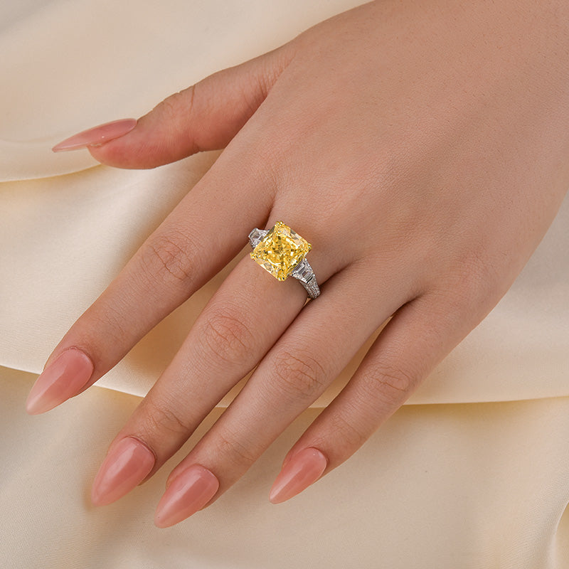 Louily Dazzling Yellow Stone Radiant Cut Three Stone Engagement Ring In Sterling Silver - louilyjewelry