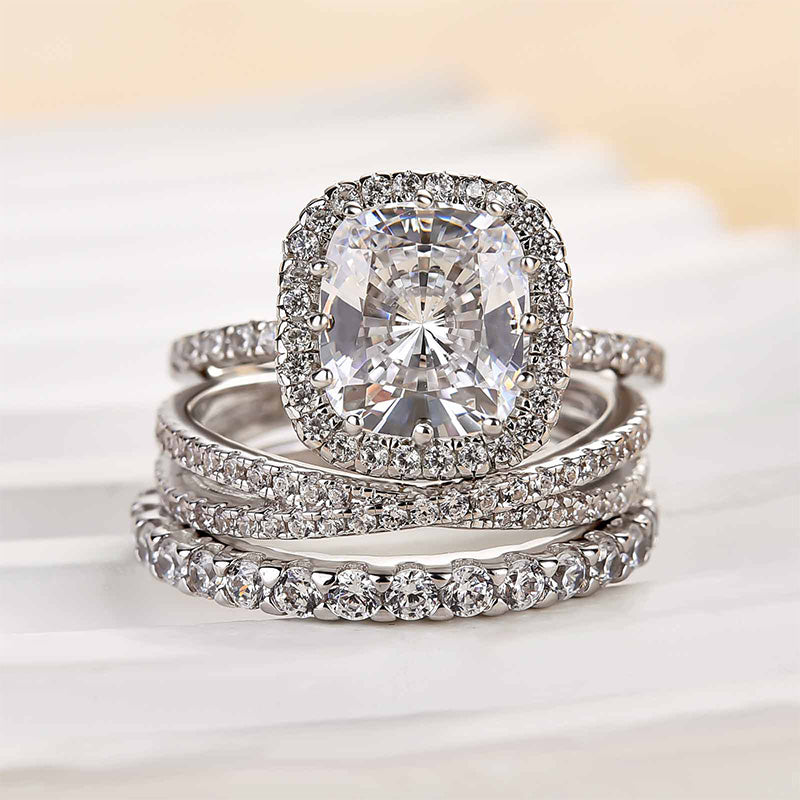 Louily Desirablet Halo Cushion Cut 3PC Wedding Set - louilyjewelry