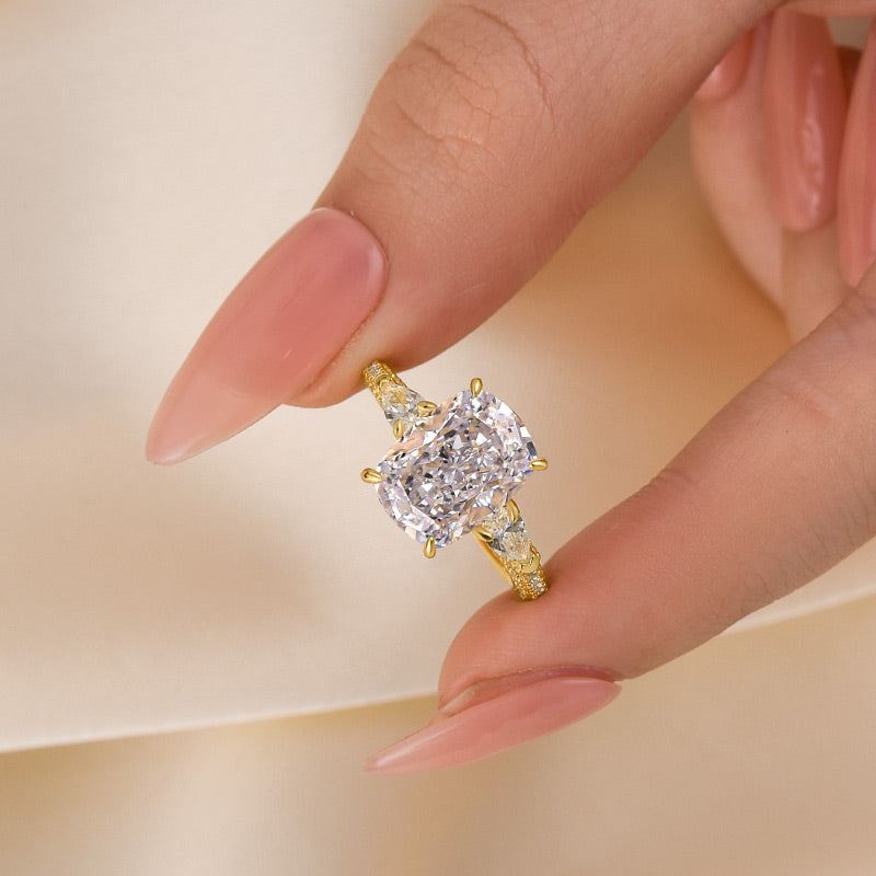 Louily Cushion Cut Three Stone Engagement Ring With Two Pear Cut Side Stones - louilyjewelry