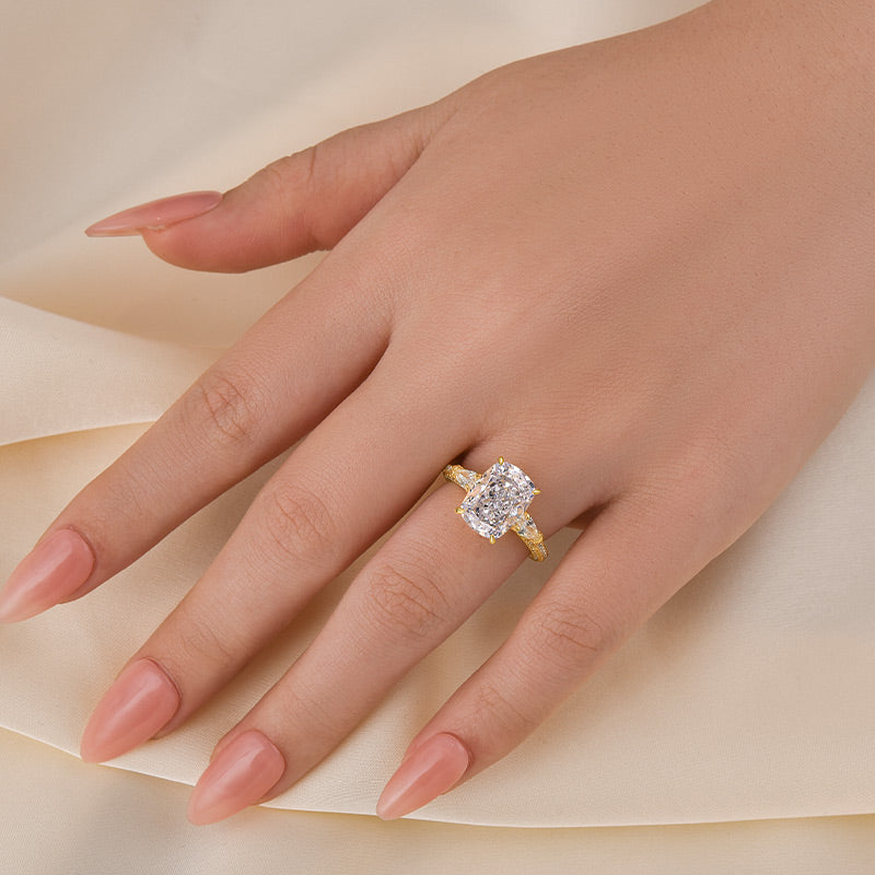 Louily Cushion Cut Three Stone Engagement Ring With Two Pear Cut Side Stones - louilyjewelry