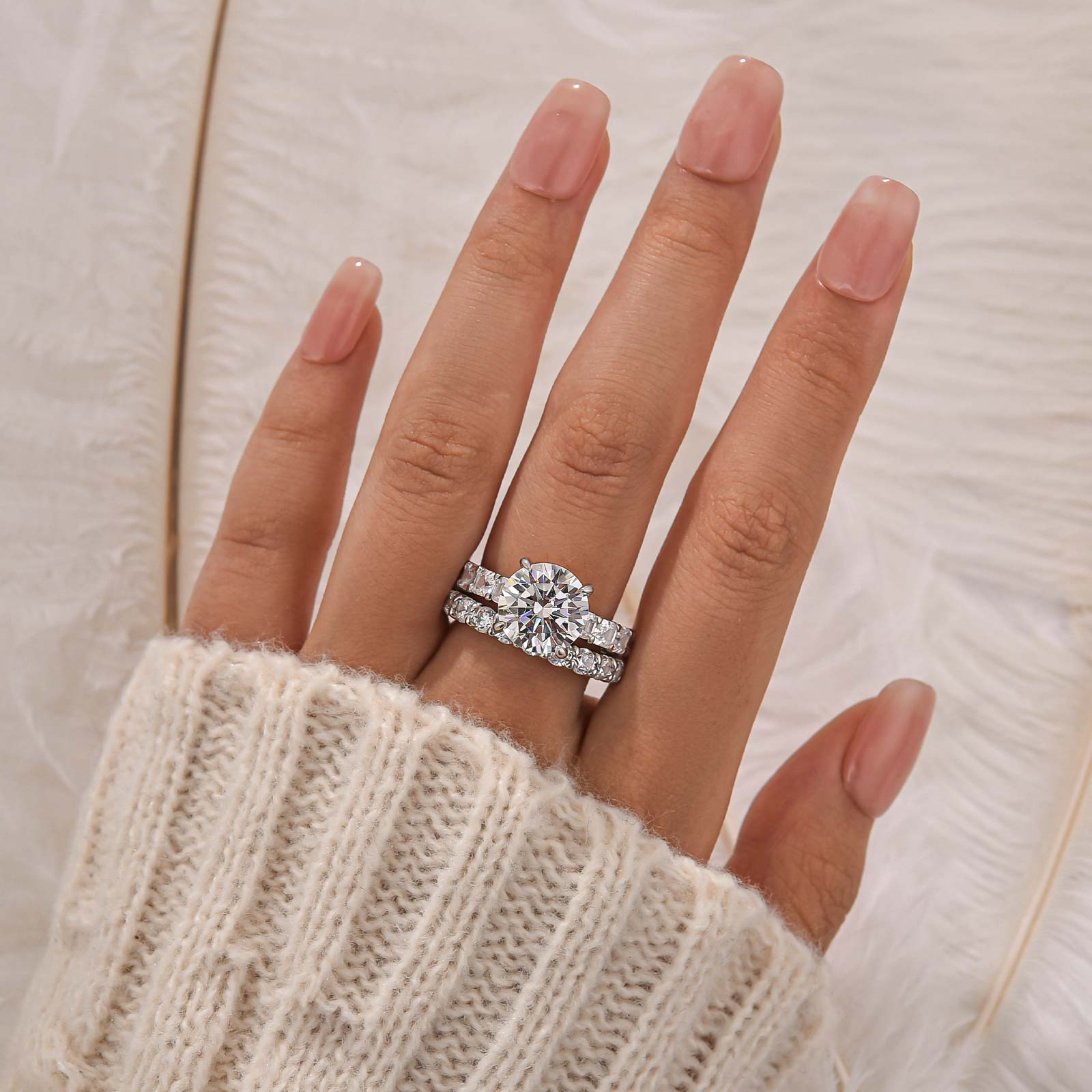 Elegant 3.0Ct Round Cut Wedding Ring Set With Eternity Wedding Band - louilyjewelry