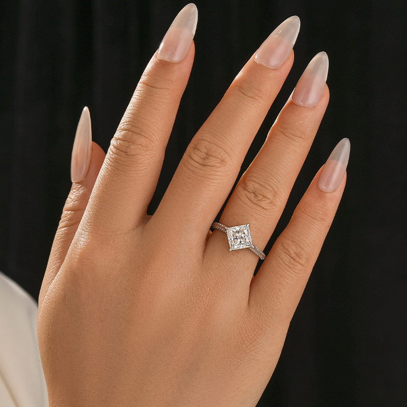 Moissanite Square 2.0Ct Princess Cut White Gold Triple Band Engagement Ring