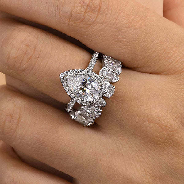 Louily Unique Halo Pear Cut Wedding Ring Set