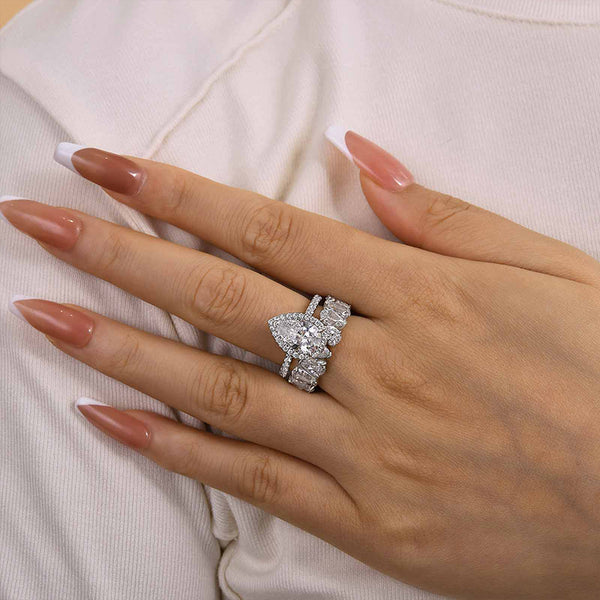 Louily Unique Halo Pear Cut Wedding Ring Set