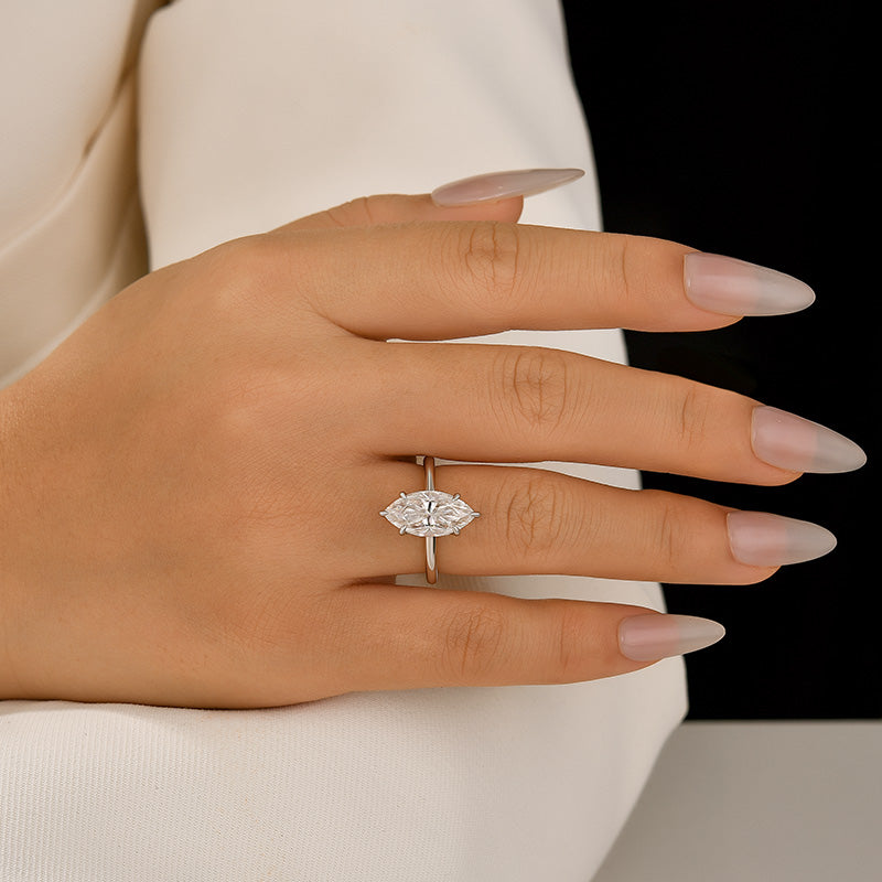 Moissanite 1.0~3.0 Ct Marquise Cut Solitaire White Gold Promise Ring For Women - louilyjewelry