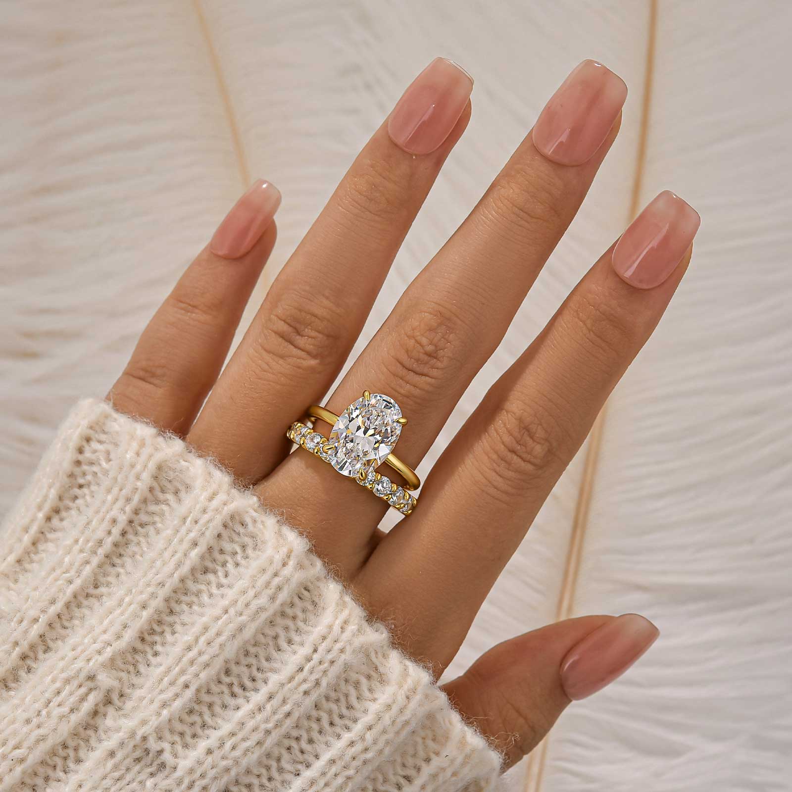 4.5Ct Solitaire Oval Cut Wedding Ring For Her With Classic Wedding Band