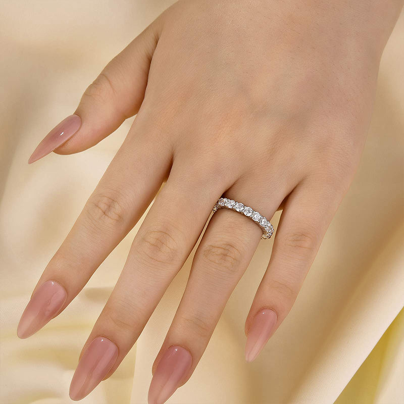 Louily Eternity Round Cut Simulated Diamond Wedding Band In Sterling Silver