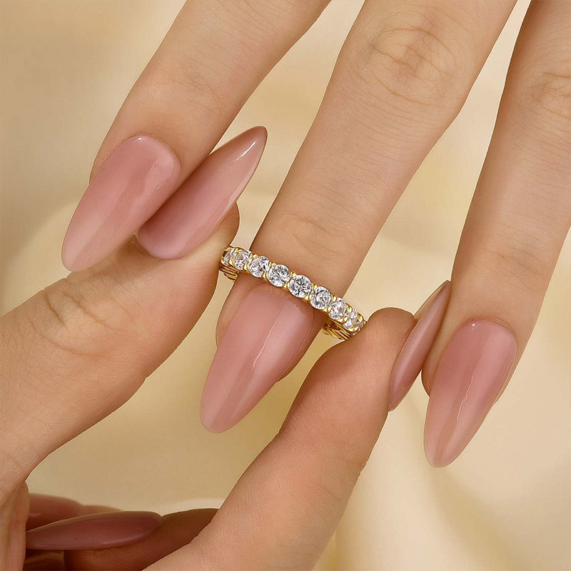 Louily Eternity Round Cut Simulated Diamond Wedding Band In Sterling Silver