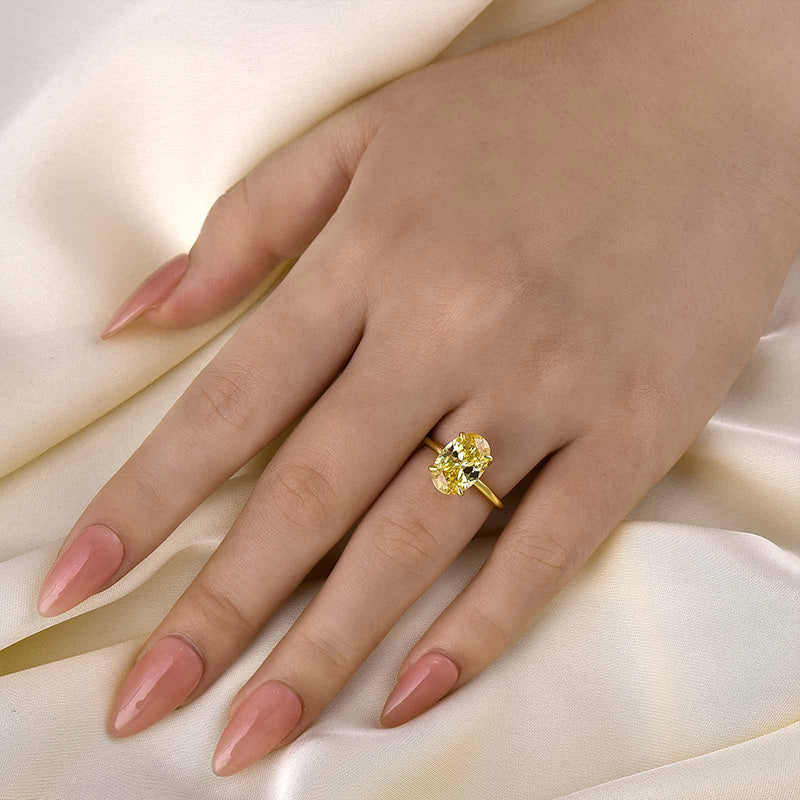 Louily Unique Yellow Stone 3.5 Carat Oval Cut Engagement Ring - louilyjewelry