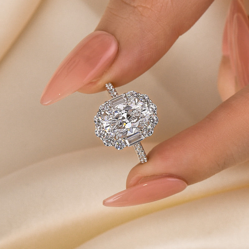 Louily Beautiful Halo Oval Cut Engagement Ring For Women - louilyjewelry