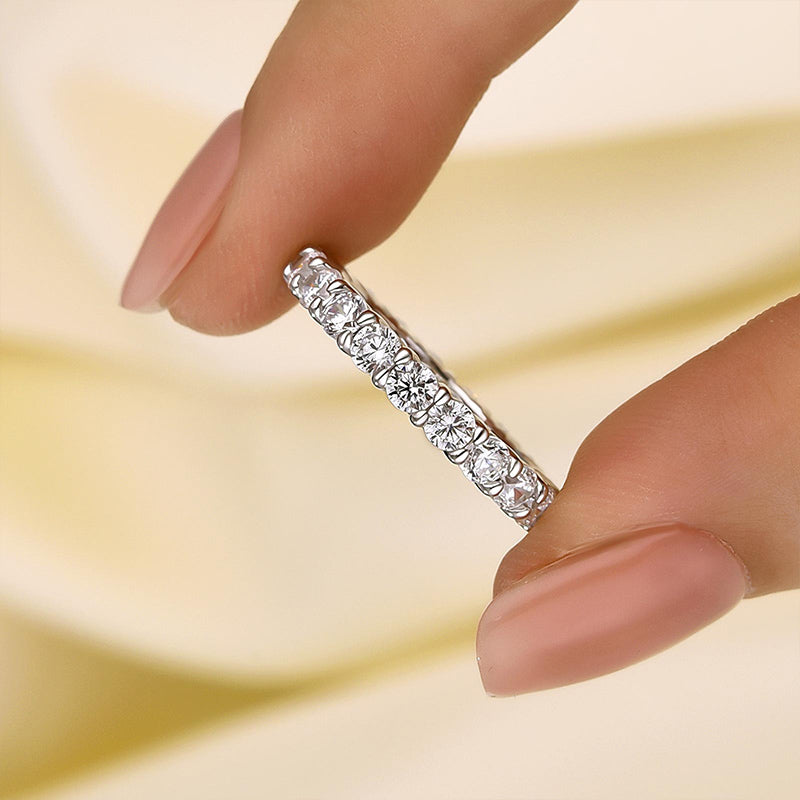 Louily Eternity Round Cut Simulated Diamond Wedding Band In Sterling Silver
