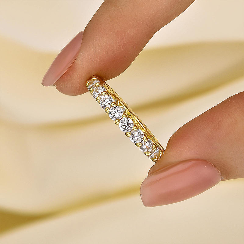 Louily Eternity Round Cut Simulated Diamond Wedding Band In Sterling Silver