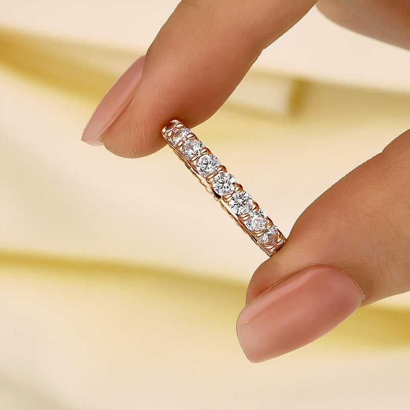 Louily Eternity Round Cut Simulated Diamond Wedding Band In Sterling Silver