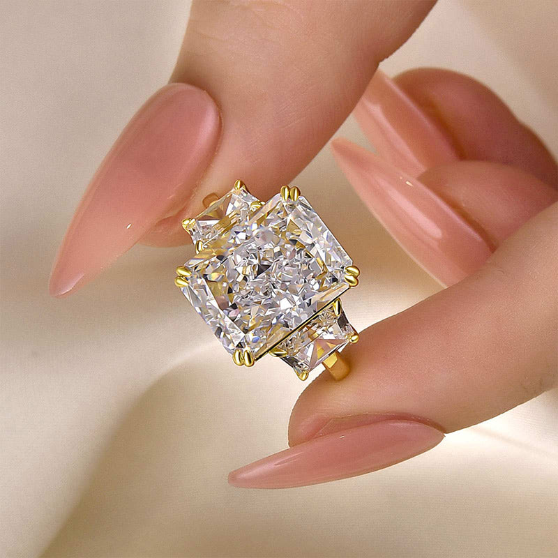 Louily Luxurious Radiant Cut Three Stone Women's Engagement Ring In Sterling Silver - louilyjewelry