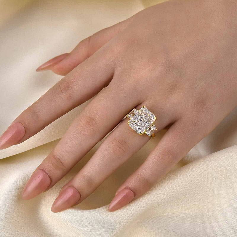Louily Luxurious Radiant Cut Three Stone Women's Engagement Ring In Sterling Silver - louilyjewelry