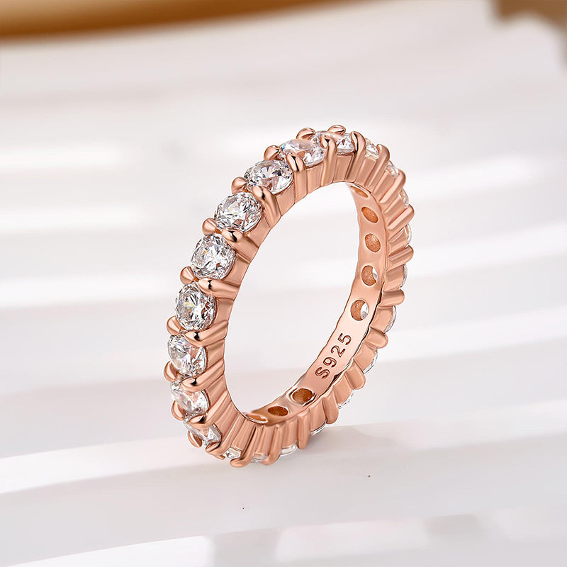 Louily Eternity Round Cut Simulated Diamond Wedding Band In Sterling Silver