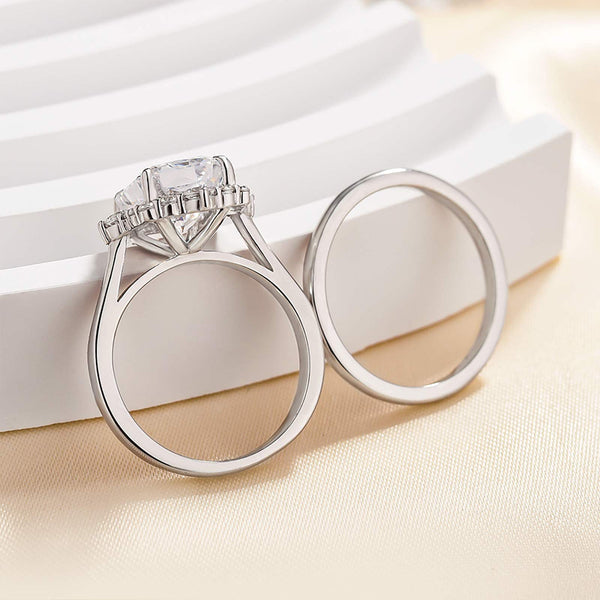 Louily Elegant Halo Radiant Cut Wedding Set For Women In Sterling Silver