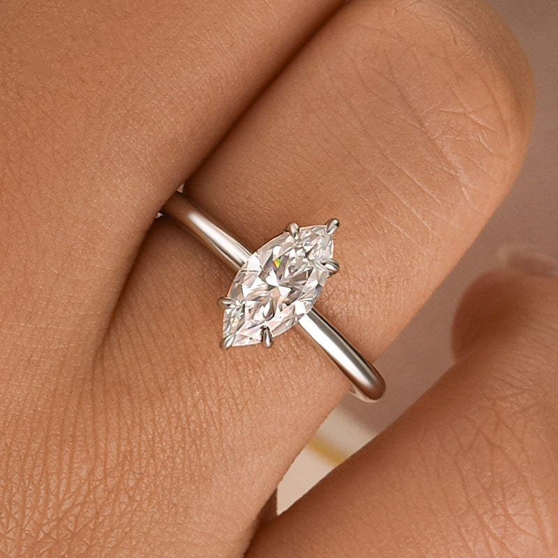 Moissanite 1.0~3.0 Ct Marquise Cut Solitaire White Gold Promise Ring For Women - louilyjewelry
