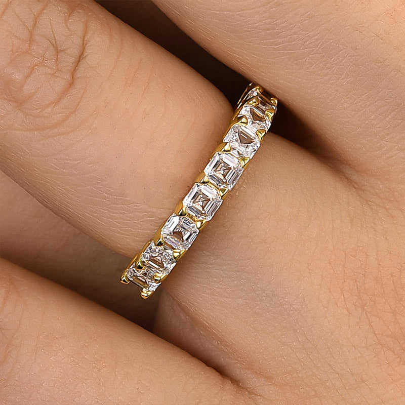 Louily Half Eternity Asscher Cut Wedding Band for Women In Sterling Silver - louilyjewelry