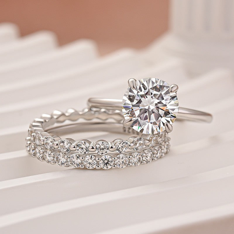 Moissanite Solitaire 2.0 Ct Round Cut White Gold Engagement Ring with Round & Marquise Accents Bands