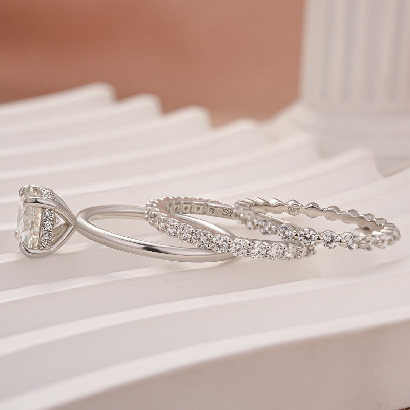 Moissanite Solitaire 2.0 Ct Round Cut White Gold Engagement Ring with Round & Marquise Accents Bands